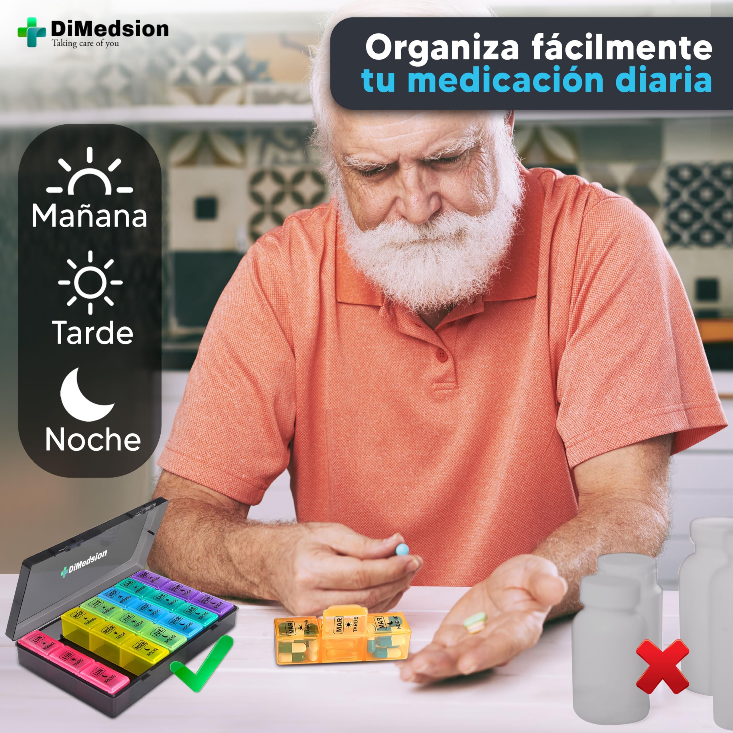 Pastillero Semanal 3 Tomas Español con cortador de pastillas | Pastillero Semanal 3 Tomas, Pastilleros Semanales 3 Tomas con Organizador Medicamentos, Caja para Medicamentos (Negro)