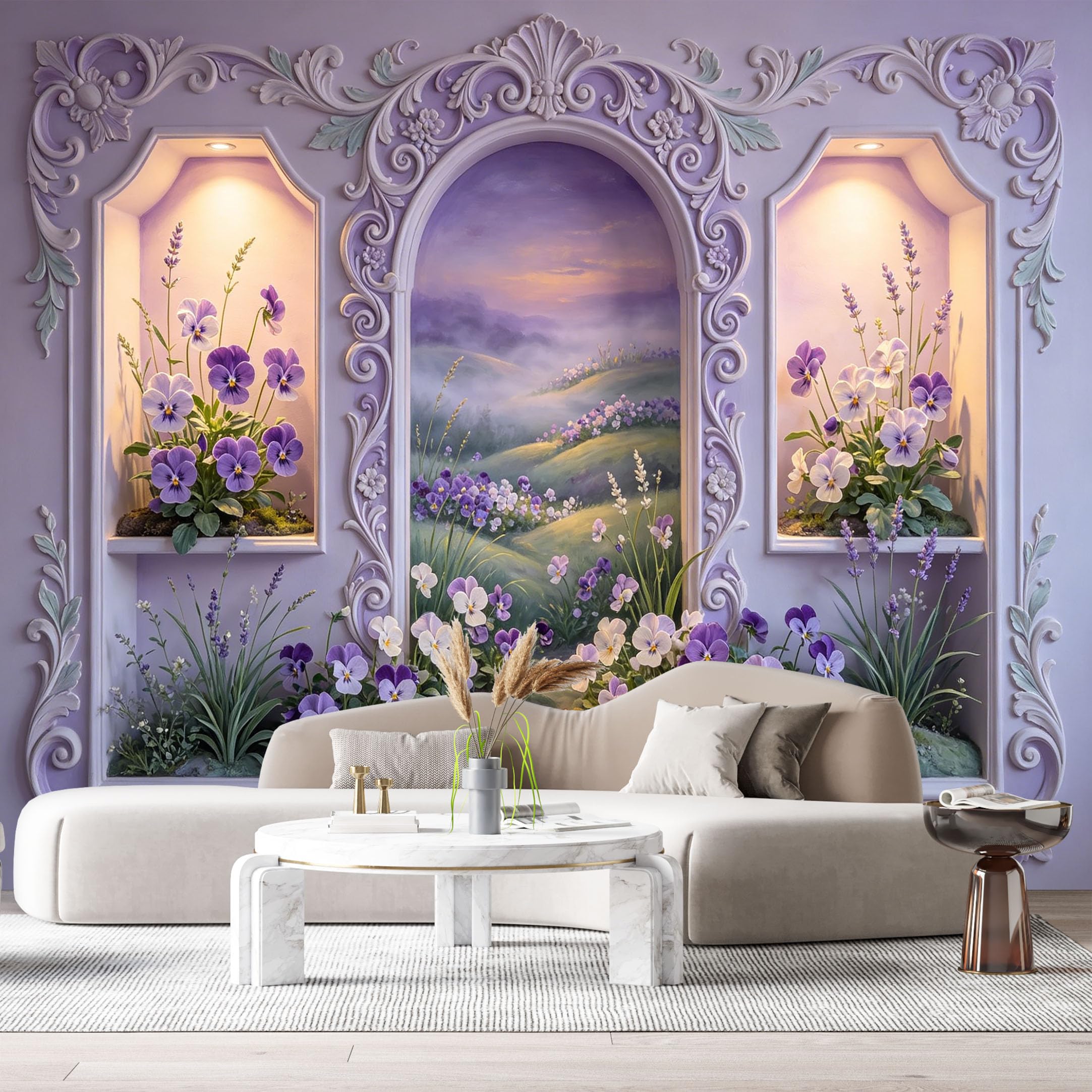 Custom Size Wall Murals Lavender Garden Twilight Landscape 3D Trompe L'Oeil SelfAdhesiveWall Fabric Removable Wallpaper Wall Decor for Living Room Bedroom Bathroom