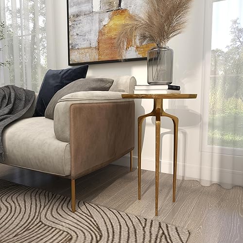 Miniatura 43 de Deco 79 Mesa auxiliar de metal de aluminio inspirada en la bandeja superior con 3 patas de trípode, mesa auxiliar de 16 x 16 x 25 pulgadas, color