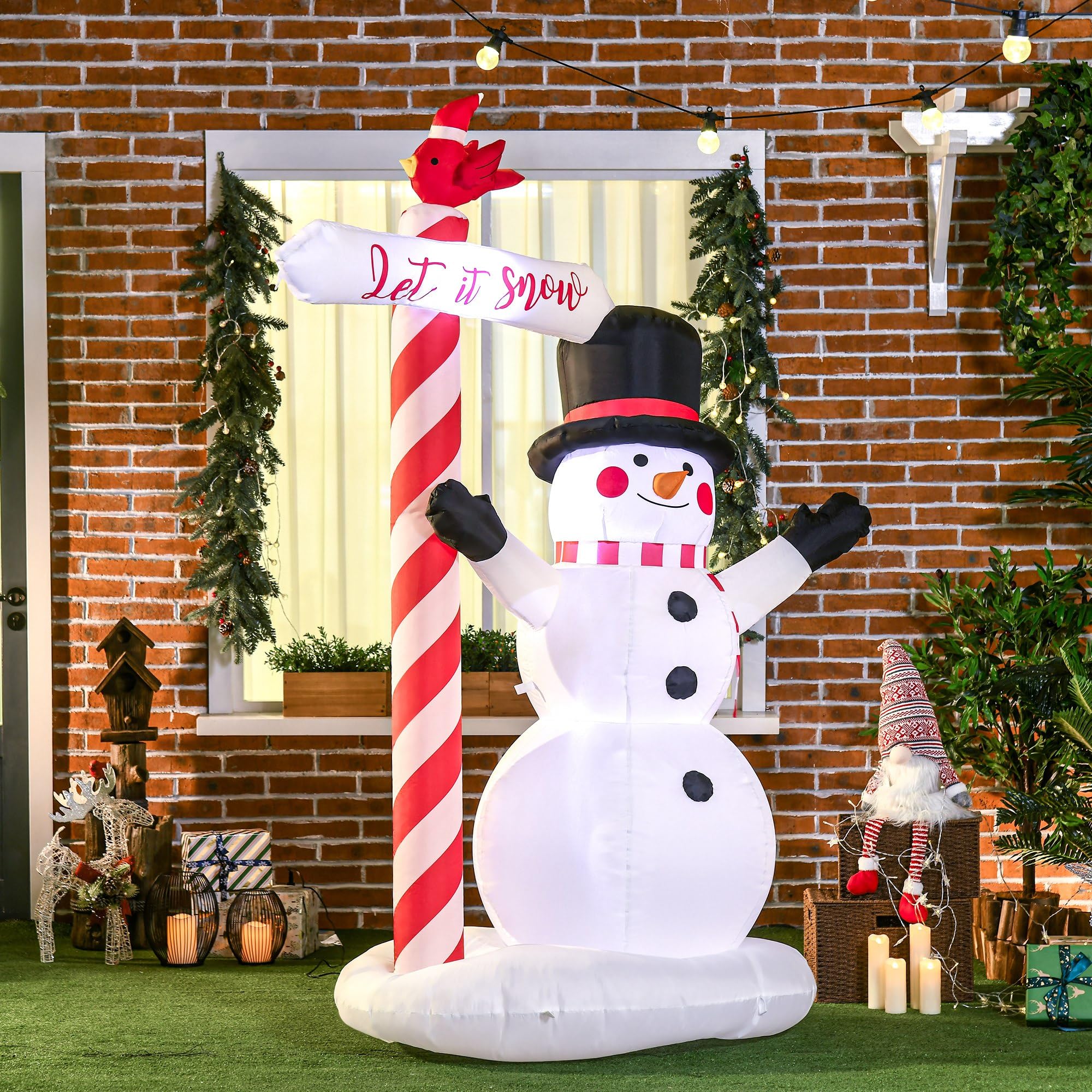 HOMCOM Bonhomme de Neige Gonflable Décoration de Noël 3 LED 213 cm Blanc
