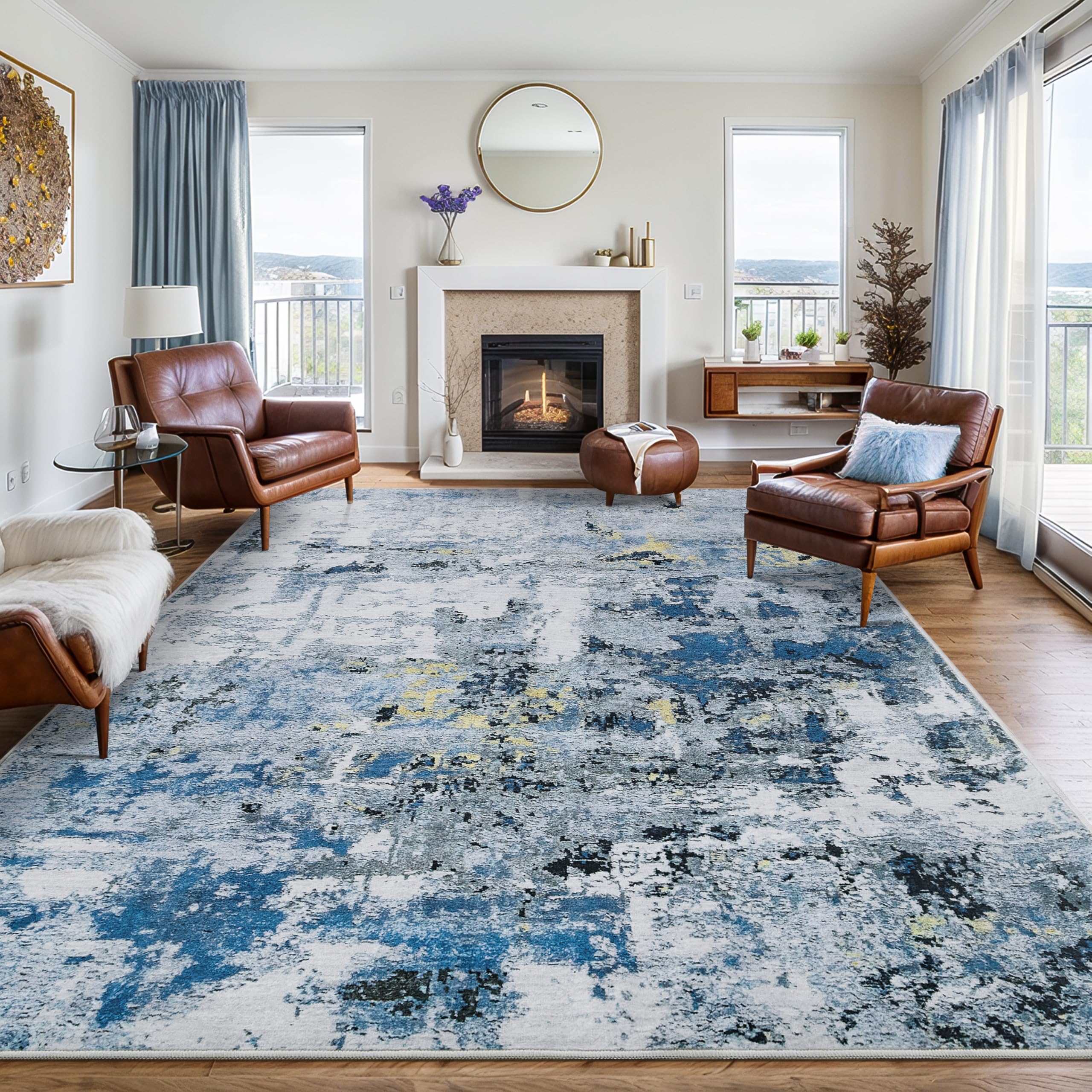 GREFFY Modern Abstract Area Rug -5x7 Blue Rugs for Bedroom Soft Area Rug for Living Room Dining Room Mat, Machine Washable Indoor Carpets for Kitchen