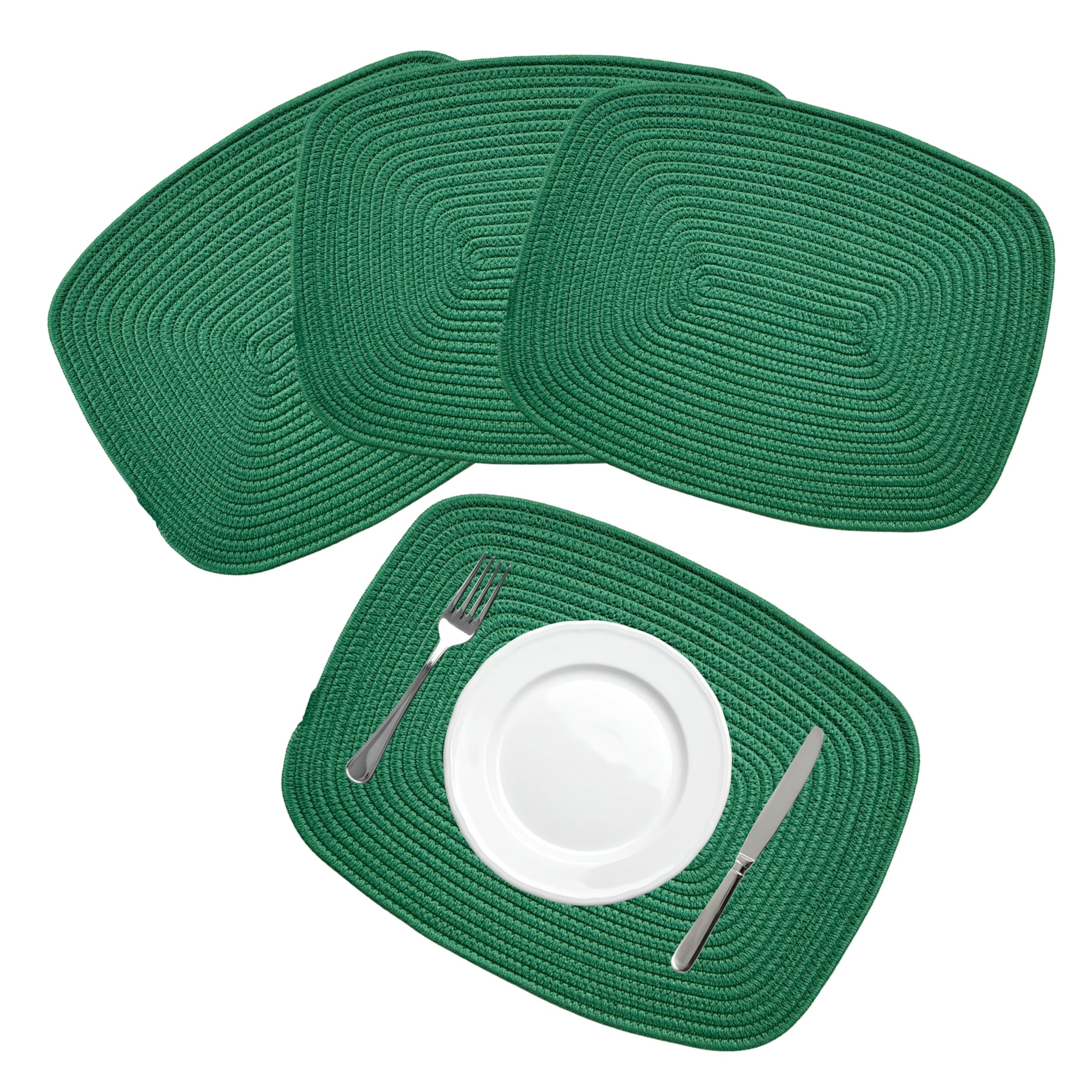 Breezy Nest Spring Green Rectangular Cotton Rope Placemats 43 X 33 Cm – Woven Dining Table Mats – Neutral Kitchen Placemats Set – Modern Table Decor (4, )