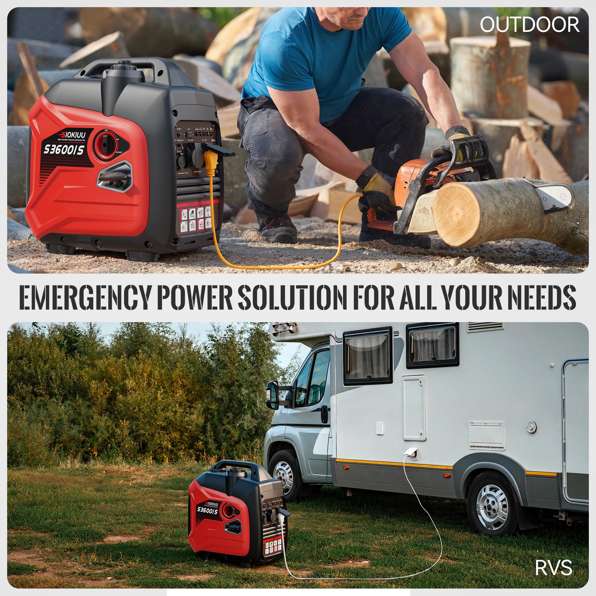 Generador portátil de 3600 W, generador inversor súper silencioso, ultraligero para respaldo del hogar, campamento al aire libre, protección de sensor de CO, EPA, modo ECO