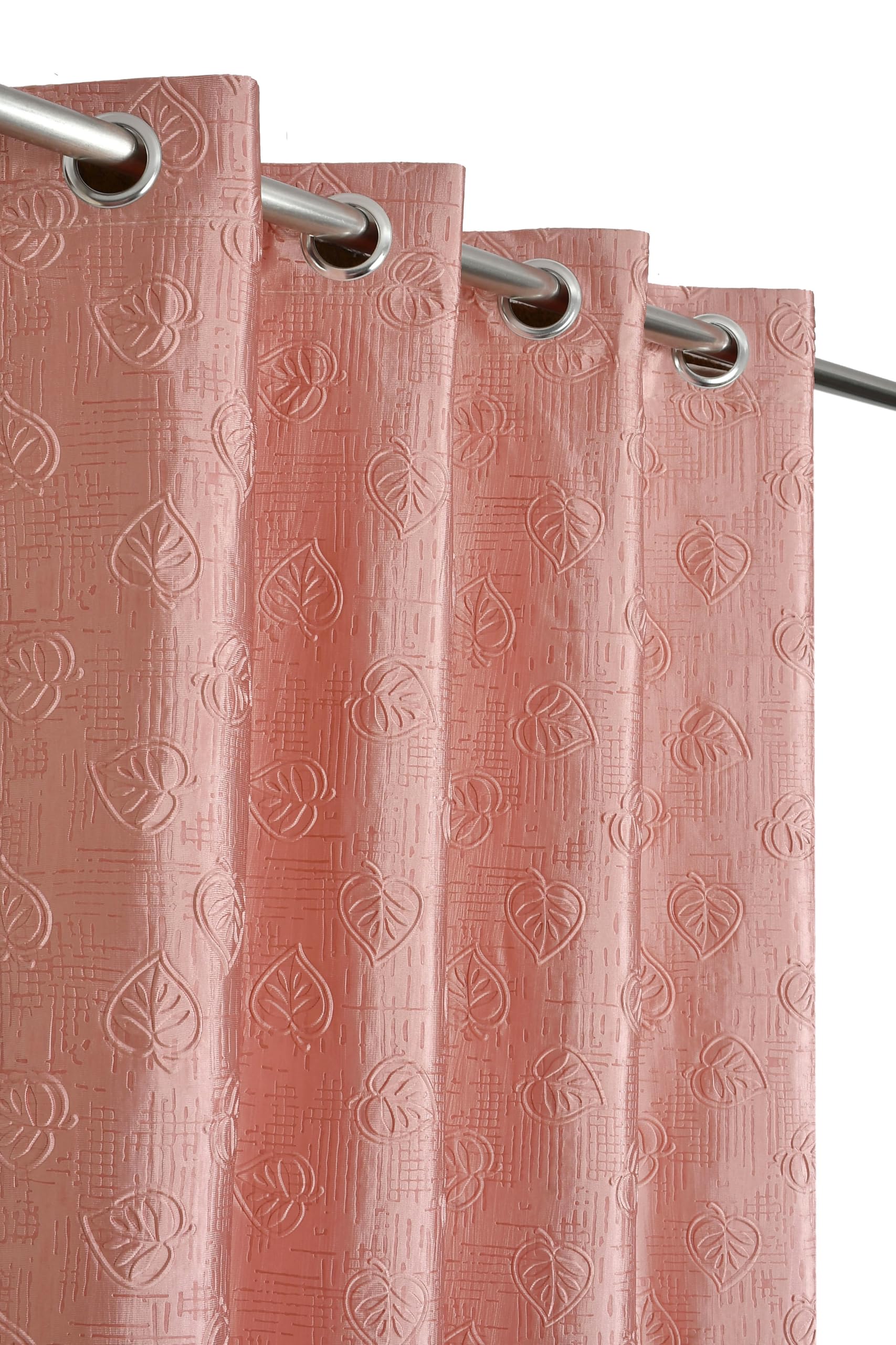 Leaf Embossed Pattern Room Darkening Curtains for Window 5 Feet, Pack of 2, Peach