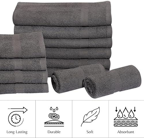 Miniatura 2 de Toallas del algodón para salones (paquete de 24, blanco, 16x 27pulgadas), absorciónsuave y secado rápido, toalla de mano para gym, salón