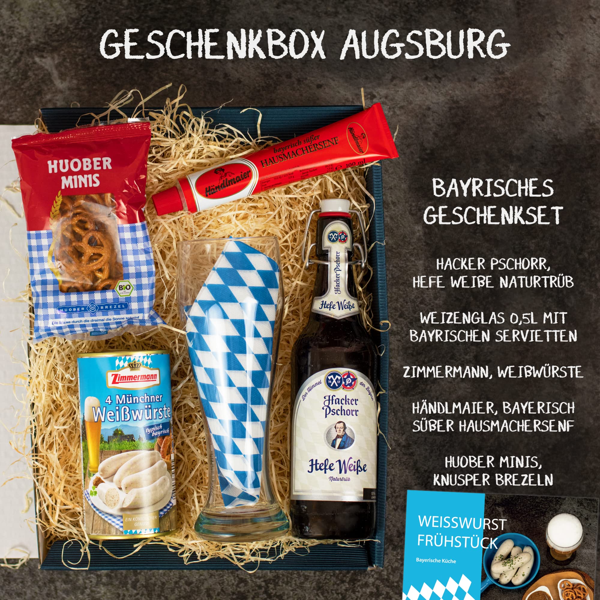 Bayern Geschenkset "Augsburg" | Geschenkkorb gefüllt mit Bier & bayerischen Delikatessen | Präsentkorb für Männer zum Geburtstag, Dankeschön, Oktoberfest