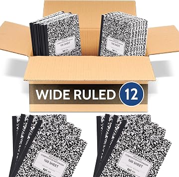 12 Pack - EPI Marble Hardcover Wide Ruled Composition Notebook | 200 Pages 100 Sheets, 9.75 x 7.5 in, Sturdy Sewn Binding | School, Office, Journaling, Notes