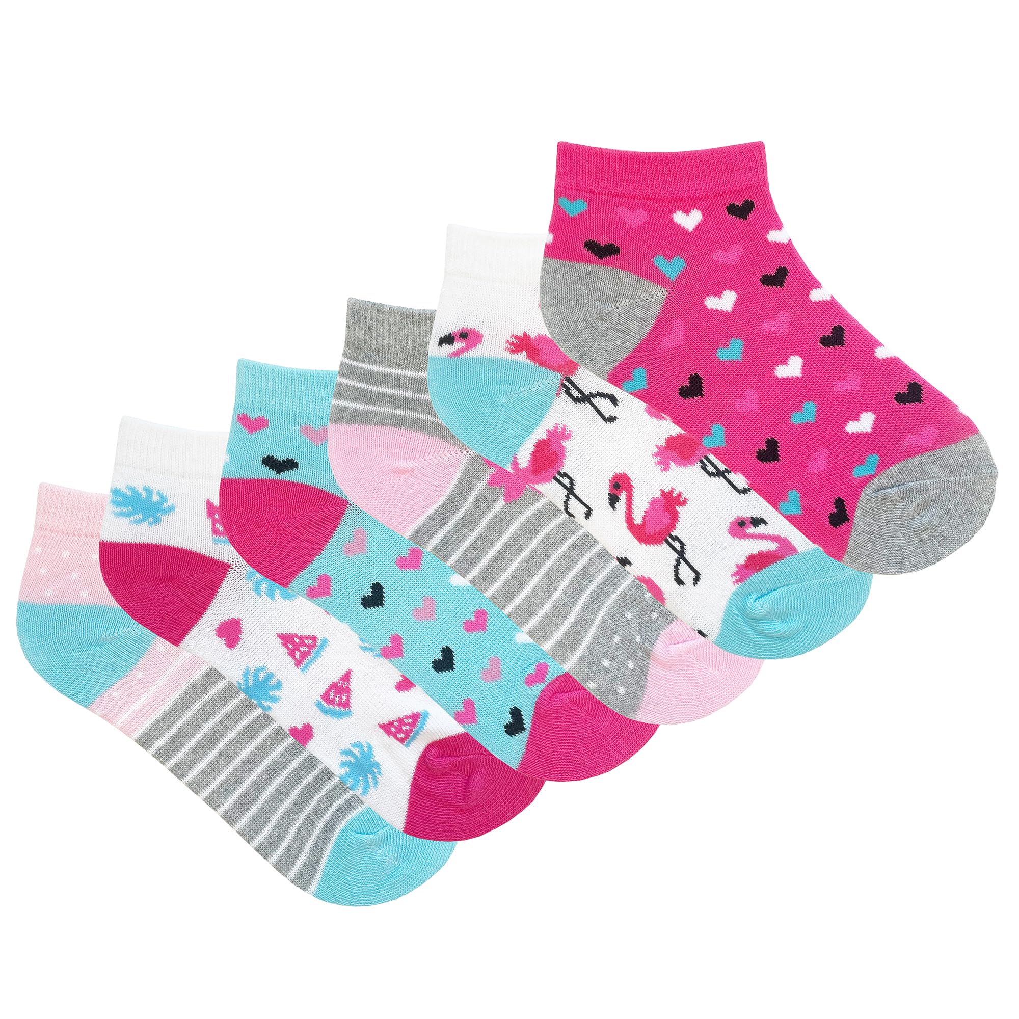Girls 6 Pack TEW Design Trainer Liners - UK 4-5.5/EU 37-38.5 - Flamingo