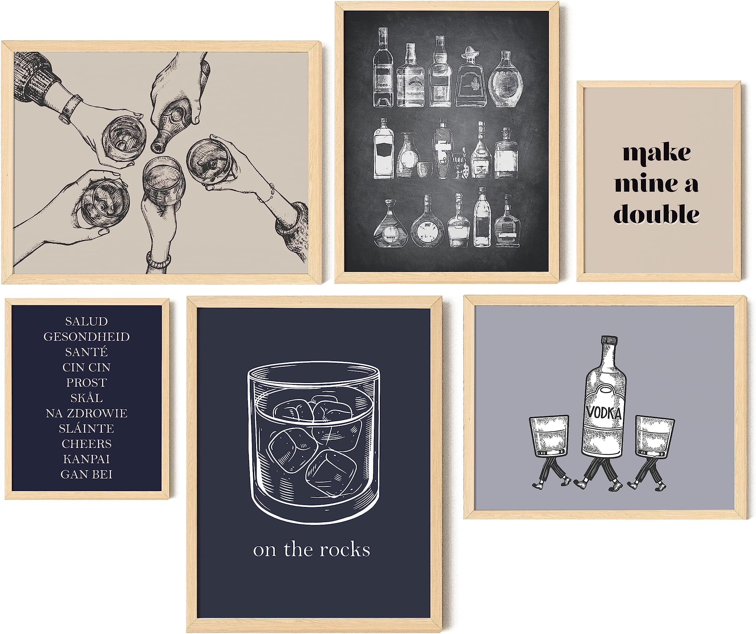 EXCOOL CLUB Bar Cart Accessories and Decor - 12x16 Vintage Bar Art Wall Decor, Alcohol Drinks Poster Cocktail Quotes Wall Art, Mixology Print Whiskey Pictures for Kitchen Bar Decorations (UNFRAMED)