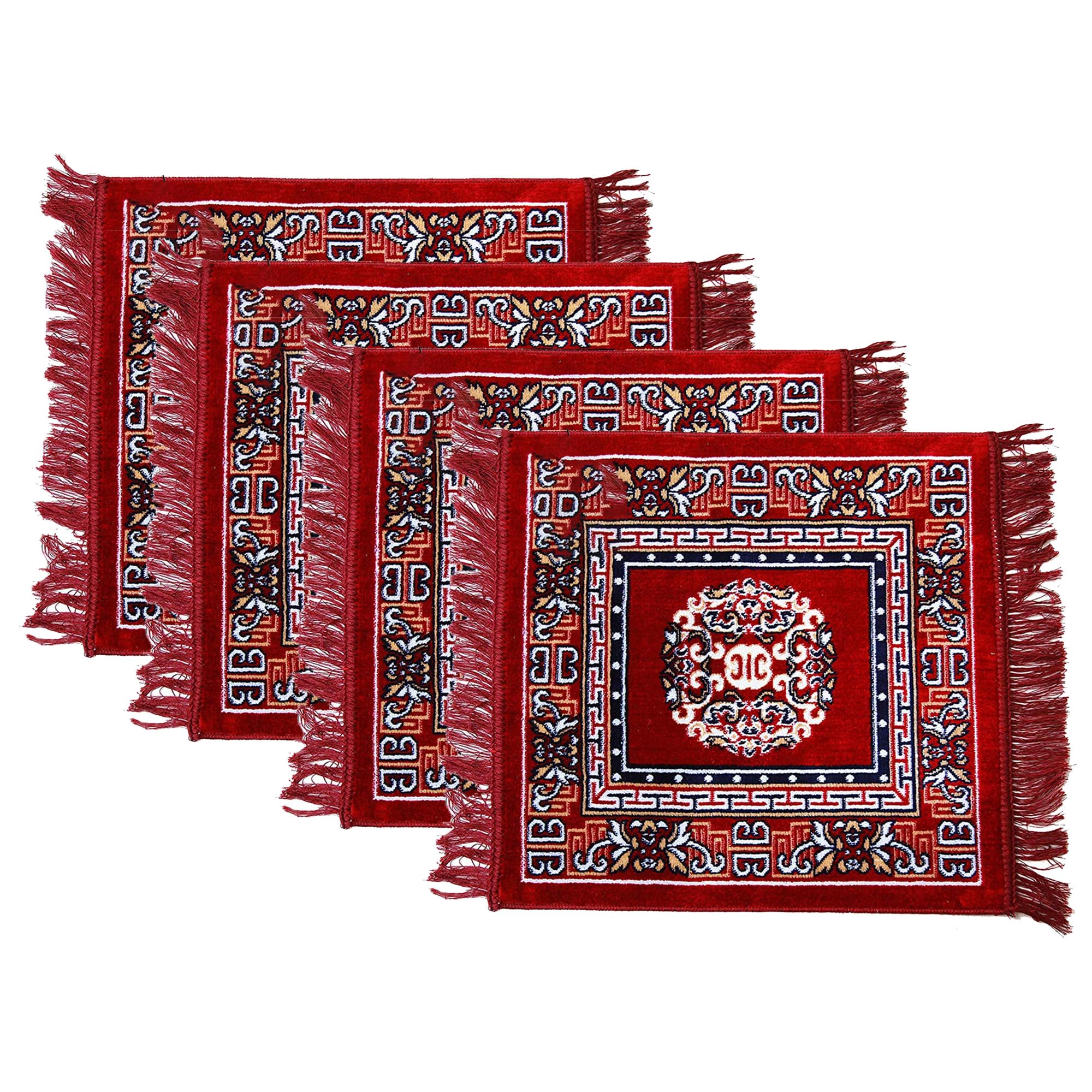 Kuber Industries Pack of 4 Velvet Prayer Rectangular Mat|Square Shape & Soft Velvet Material|Meditation Mat|Multipurpose Velvet Rug Mat|Size 60 X 60 Cm|(Maroon)-image-18