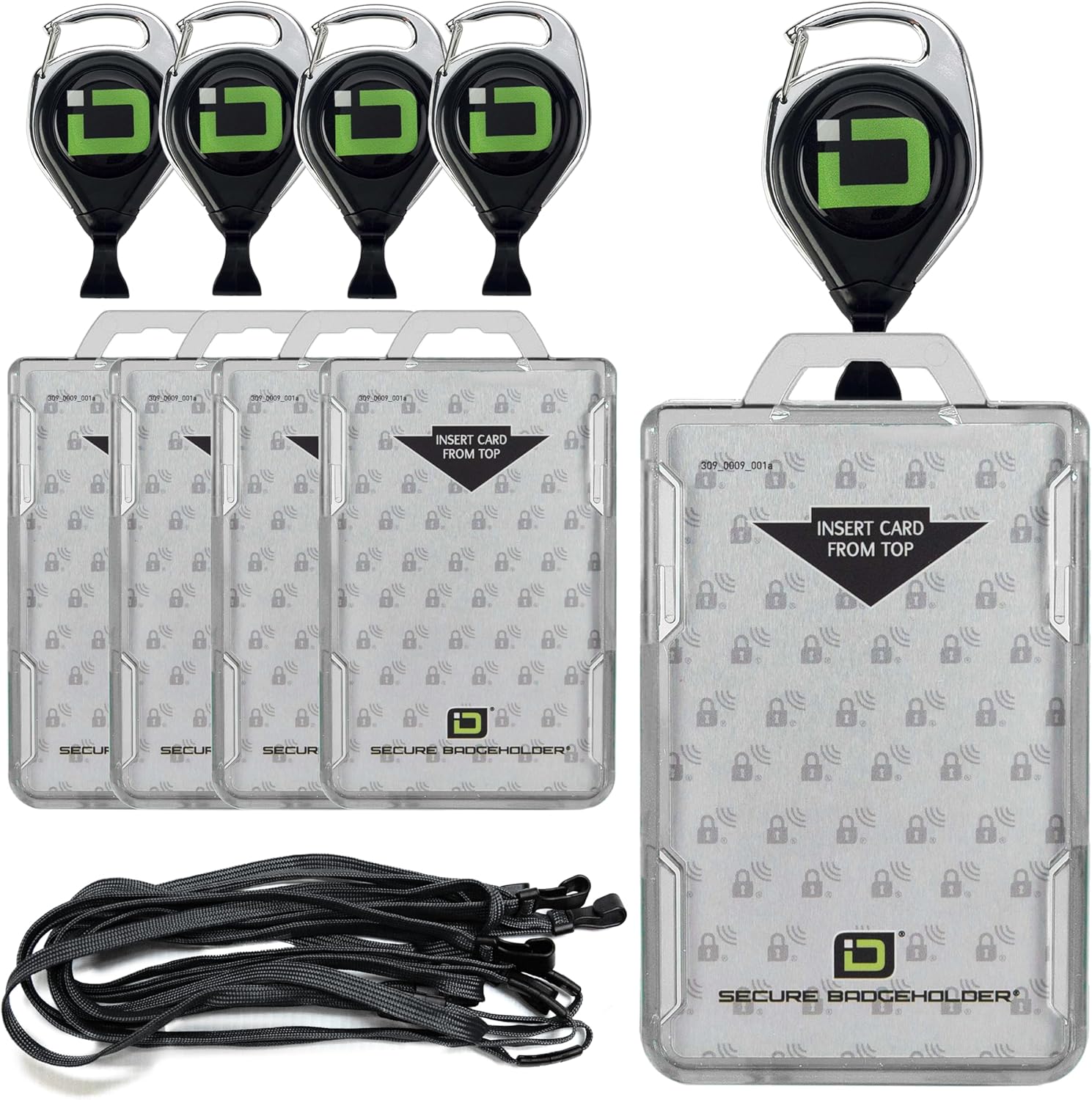 ID Stronghold Secure Badge Holder Duolite - Shielded 2 Card ID Badge Holder with Lanyard and Retractable Reel - PIV, CAC and Work Cards (Clear 5-Pack)