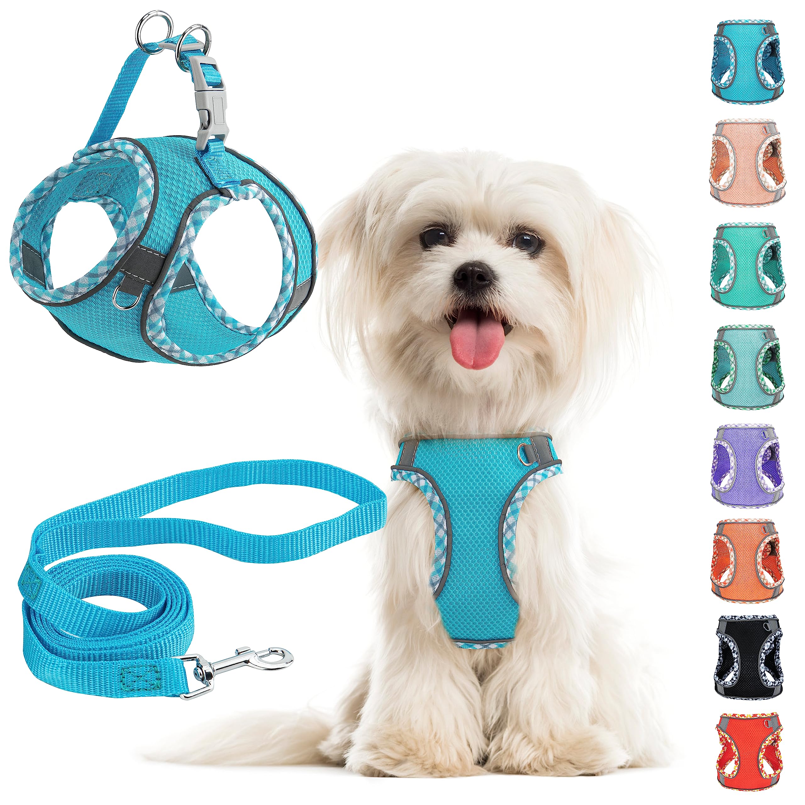 Small Dog Harness and Leash Set, No Pull Adjustable Reflective Breathable Mesh Step in Dog Harness Easy Walk Dog Harness for Extra Small/Small Medium Dog Cats Puppy Outdoor Hiking Training (Blue XS)