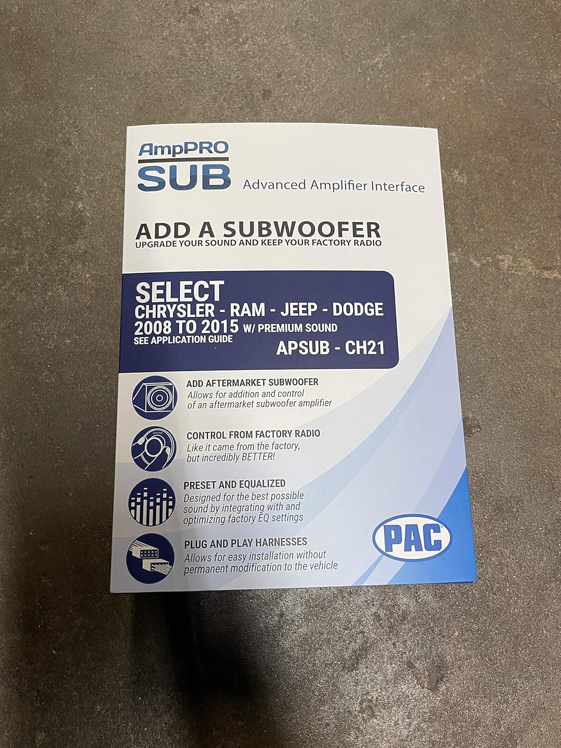 PAC AmpPRO SUB Advanced Amp Interface for Select 2007-2015 Chrysler, Dodge, Jeep, and Ram Factory-Amplified Sound Systems, APSUB-CH21