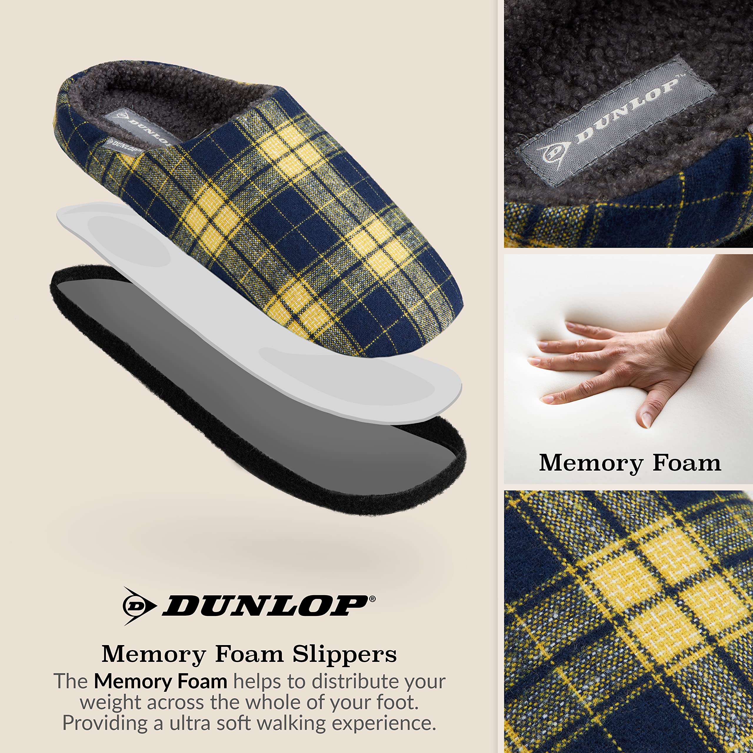 DUNLOP Ciabatte Uomo, Comode Pantofole Invernali Calde Memory Foam, Taglia 41-46, Idea Regalo Compleanno, Ciabatta Da Casa Con Pelo, Originali Babbucce Uomo