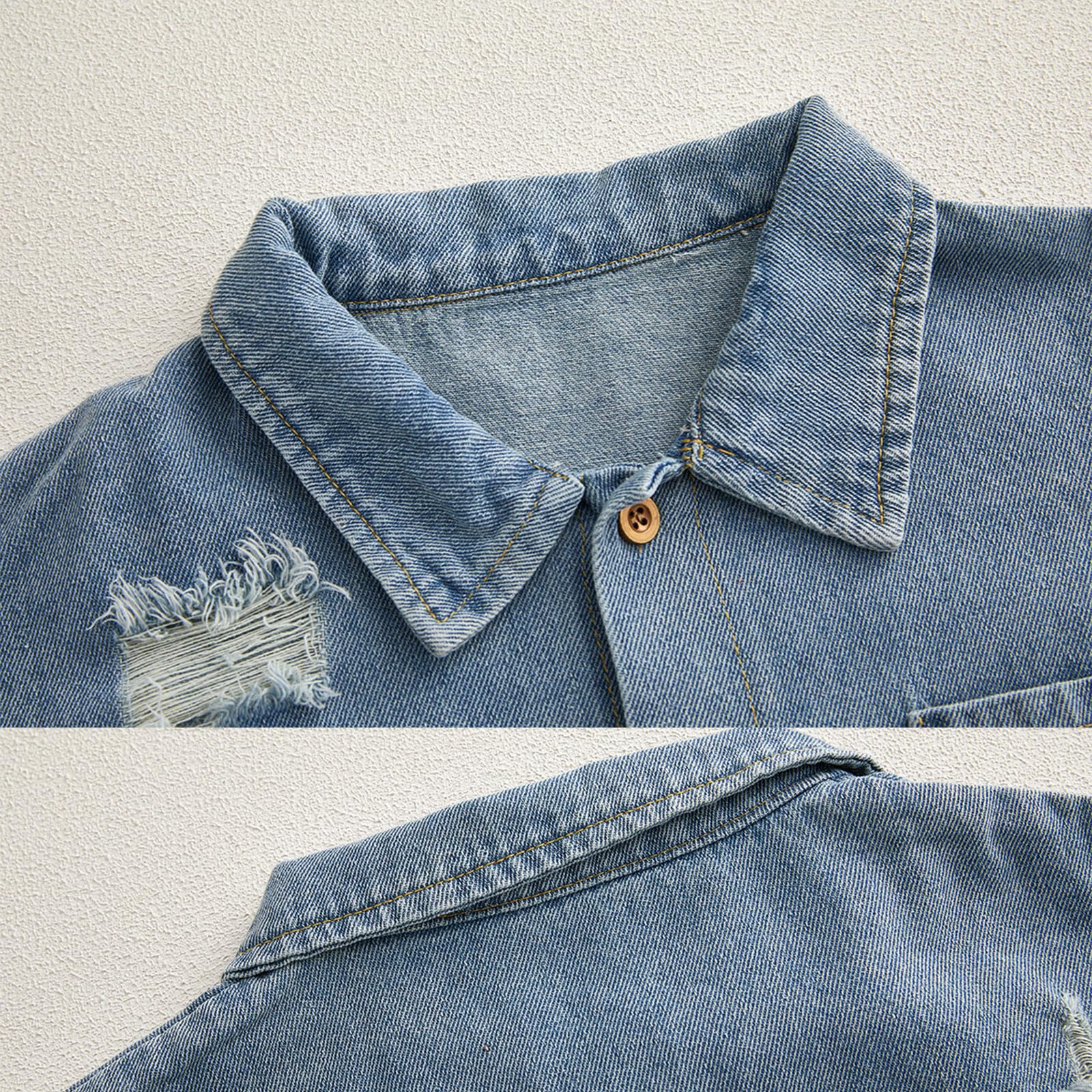 Pagliaccetti Denim da Neonato Bambino Tutine Jeans con Risvolto Bimbo a Manica Lunga