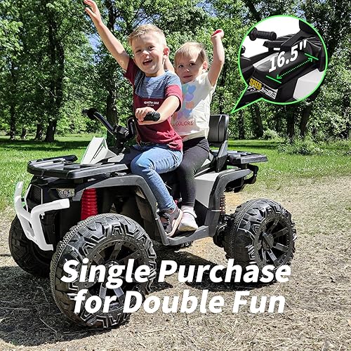 Miniatura 3 de Hikiddo ATV de 4 ruedas para niños, auto de juguetes de paseo de 24 V para niños grandes con motor de 400 W, 2 plazas (blanco)