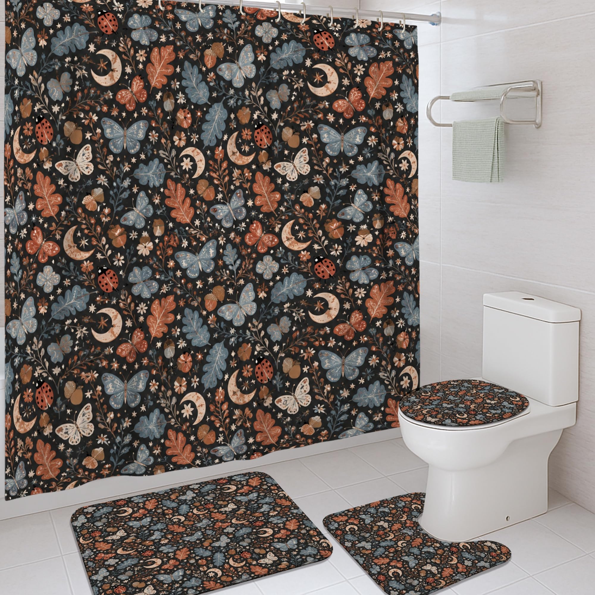 Rideau de douche bleu 183x183 cm lavable avec crochets de salle de bain