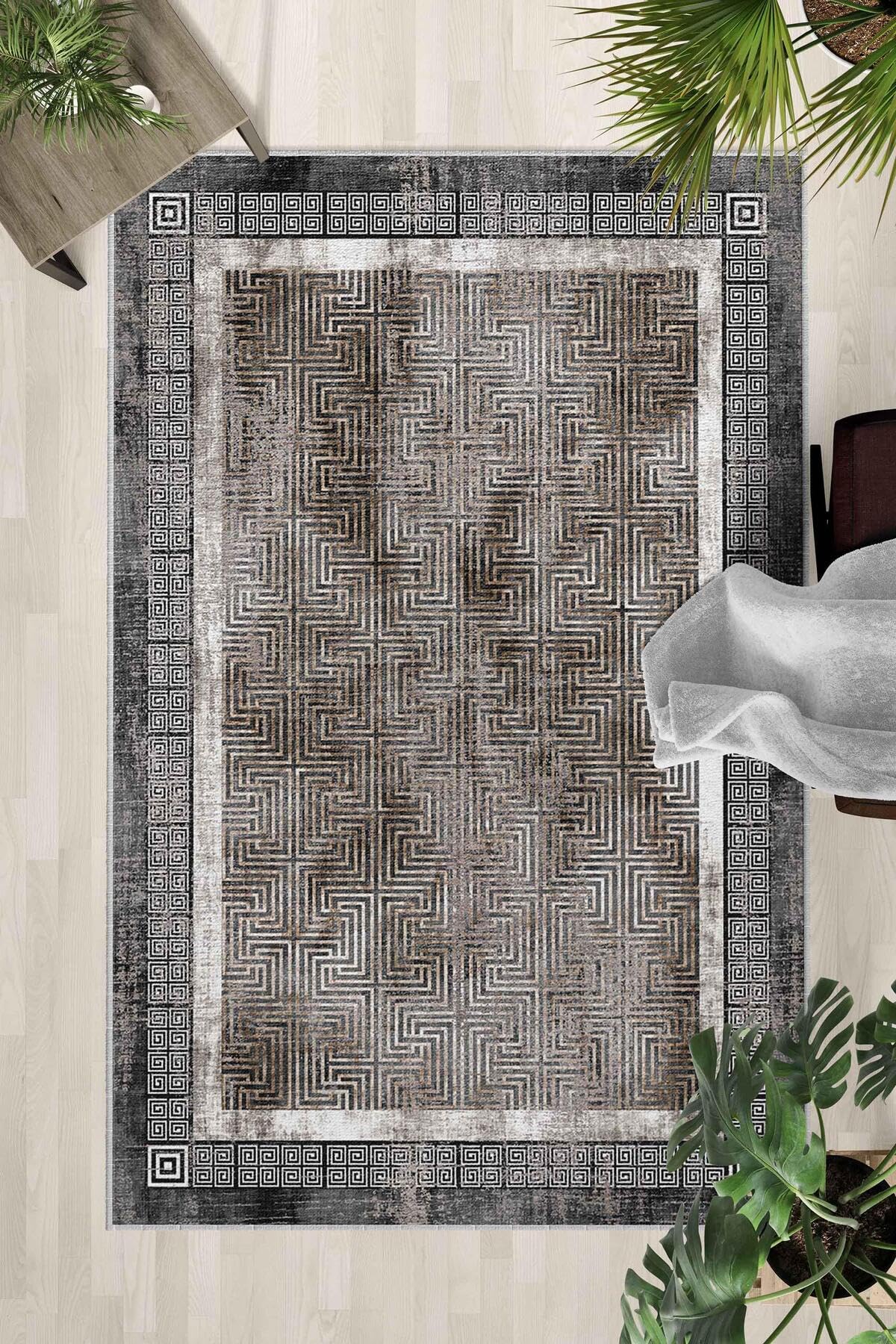 Monnhein Çok Renkli Halı 0047 - Yıkanabilir, Kaymaz Taban, Dijital Baskılı, Leke Tutmaz, İnce Hav, Modern Salon, Oturma Odası, Yatak Odası ve Mutfak için Dekoratif Halı