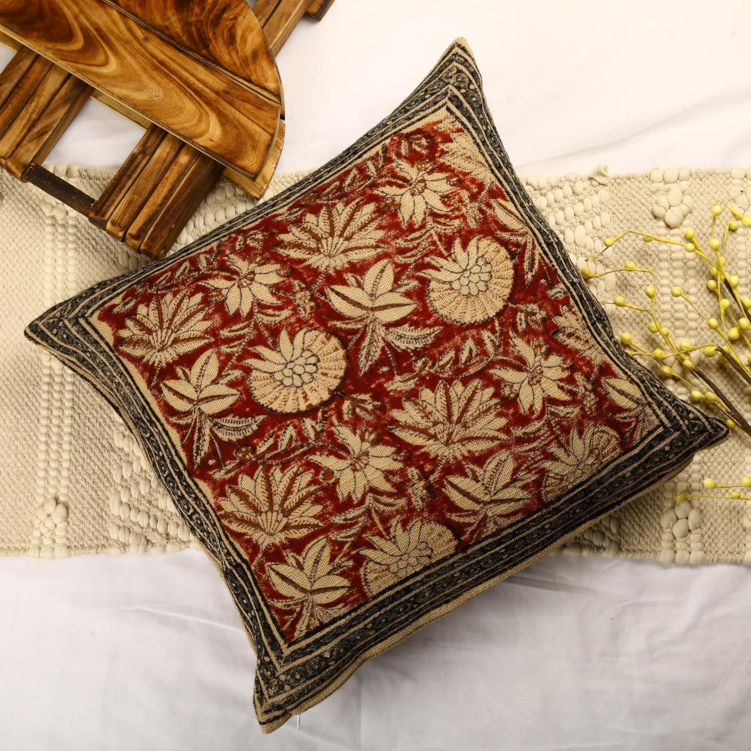 Trade Star Decorative Cotton Cushion Case Reversible Pillow Case 100% Cotton Throw Pillow Cover with Designer Hand Block Print with Zipper Enclouser 18X18 Inches (Pillow Cover 3)