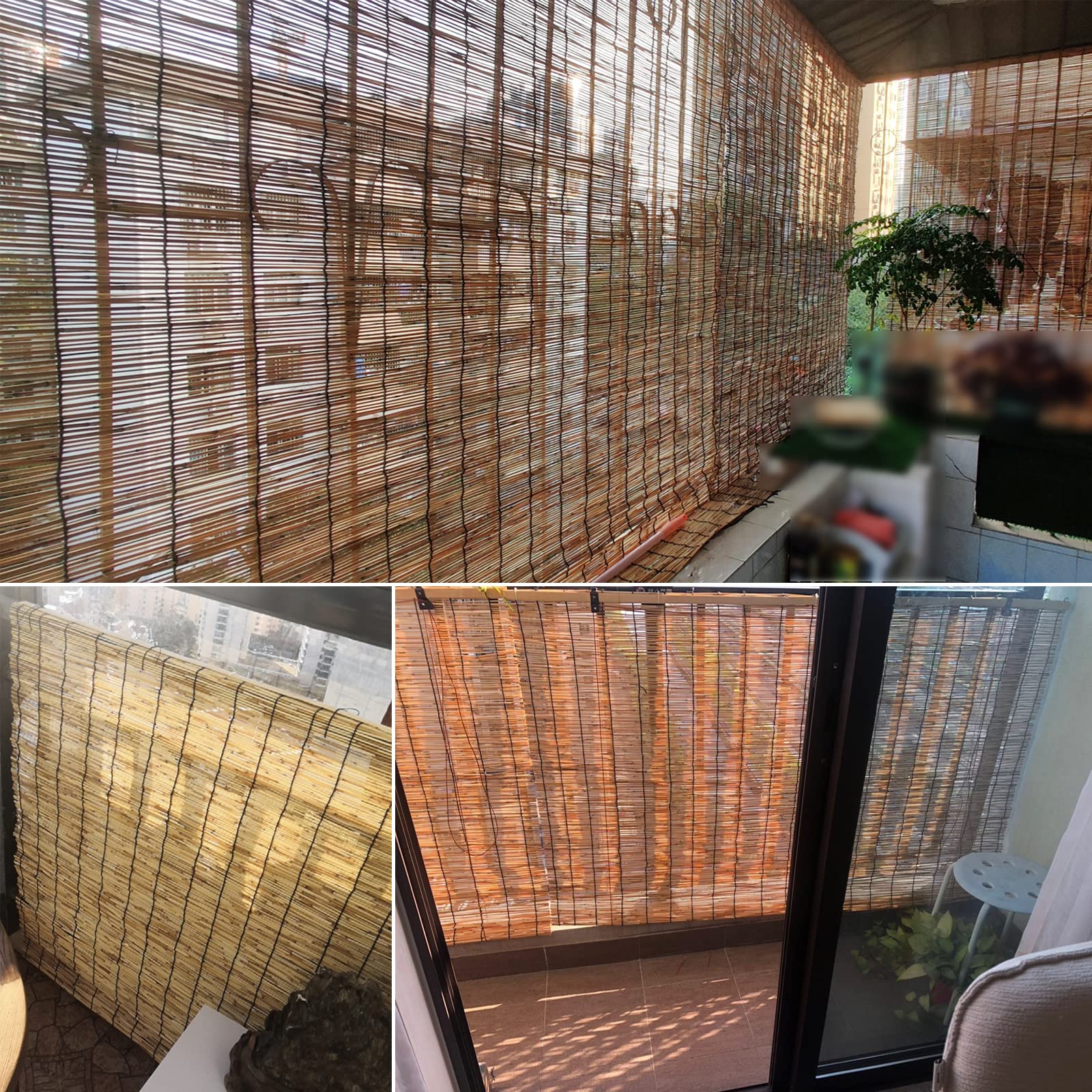 Rideau de Roseau Filtrant La Lumière,Store en Bambou Anti-UV,Rideau de Paille d'Intimité Respirant,Store Enrouleur Occultant,Store Venitien pour Cour Balcon Salon de Thé (W100xH250cm/39x99in)