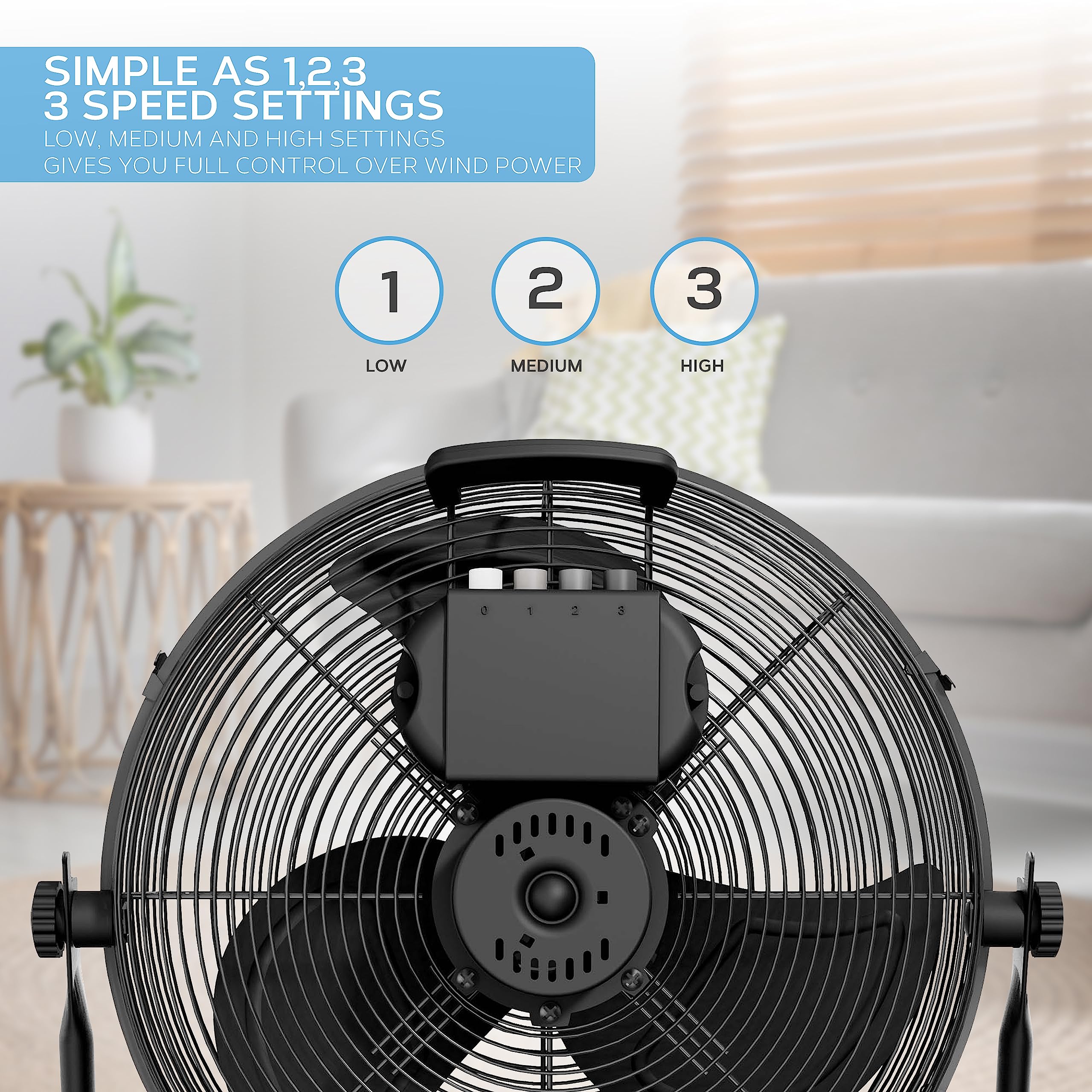 Air Pro 16" Floor Fan - Powerful Air Cooling & Circulating Fan with 3 Speed Setting & Adjustable Tilt - Indoor Home, Office, Gym Fan Quiet Portable Electric Fan with Metal Blade & Body 1.6m Long Cable