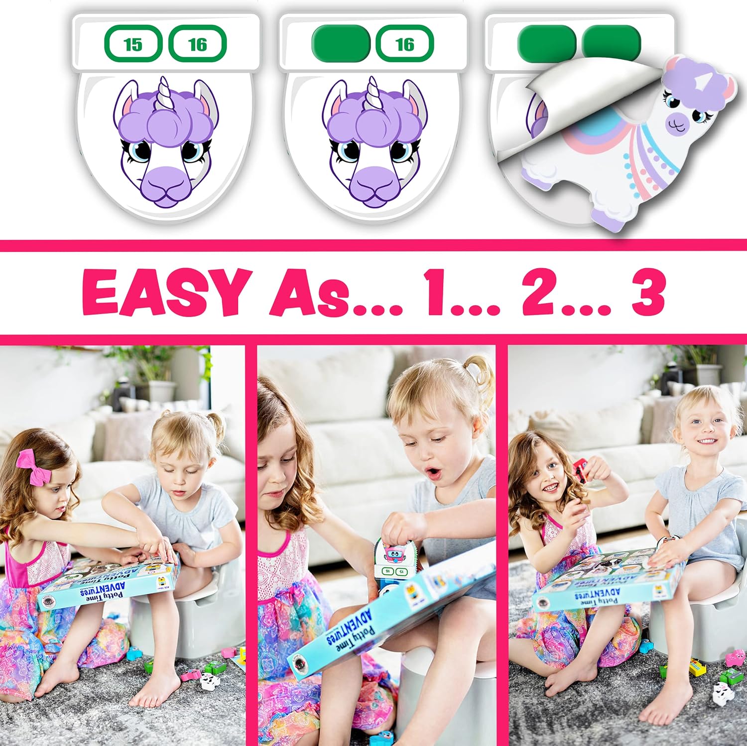 LIL ADVENTS Potty Time Adventures Potty Training Advent Game | As Seen On Shark Tank | Wood Block Toys, Reward Chart, Activity Board & Stickers for Toilet Training | Unicorn Friends