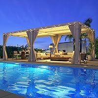 Vista 21 de MELLCOM Pérgola con Persianas - 12x20, Aluminio con Techo Ajustable, Veta de Madera con Cortinas Impermeables y Redes