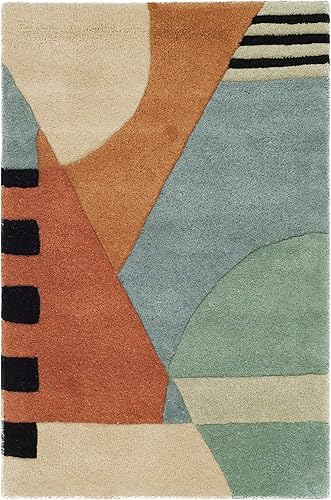 Miniatura 54 de SAFAVIEH Rodeo Drive Collection - Alfombra cuadrada de 4 pies, color dorado, hecha a mano de lana abstracta moderna de mediados de siglo, ideal para