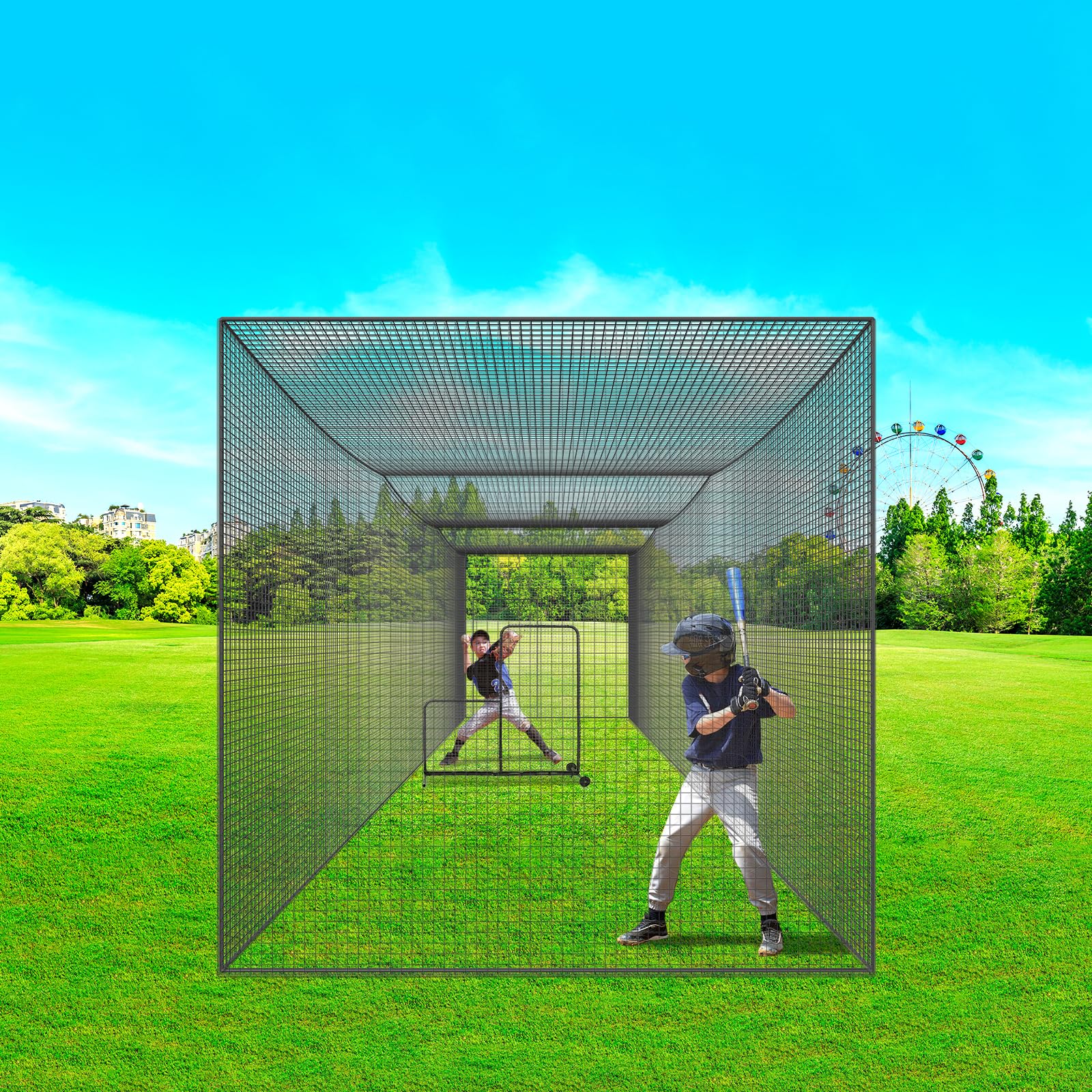 VEVOR Baseball-Schlagkäfig-Netz für Zuhause oder Hinterhof 35 Fuß, Baseballkäfig zum Schlagen und Aufstellen, Baseballnetz, Schlagkäfig, für Kinder oder Erwachsene Schwarz (nur Netz)