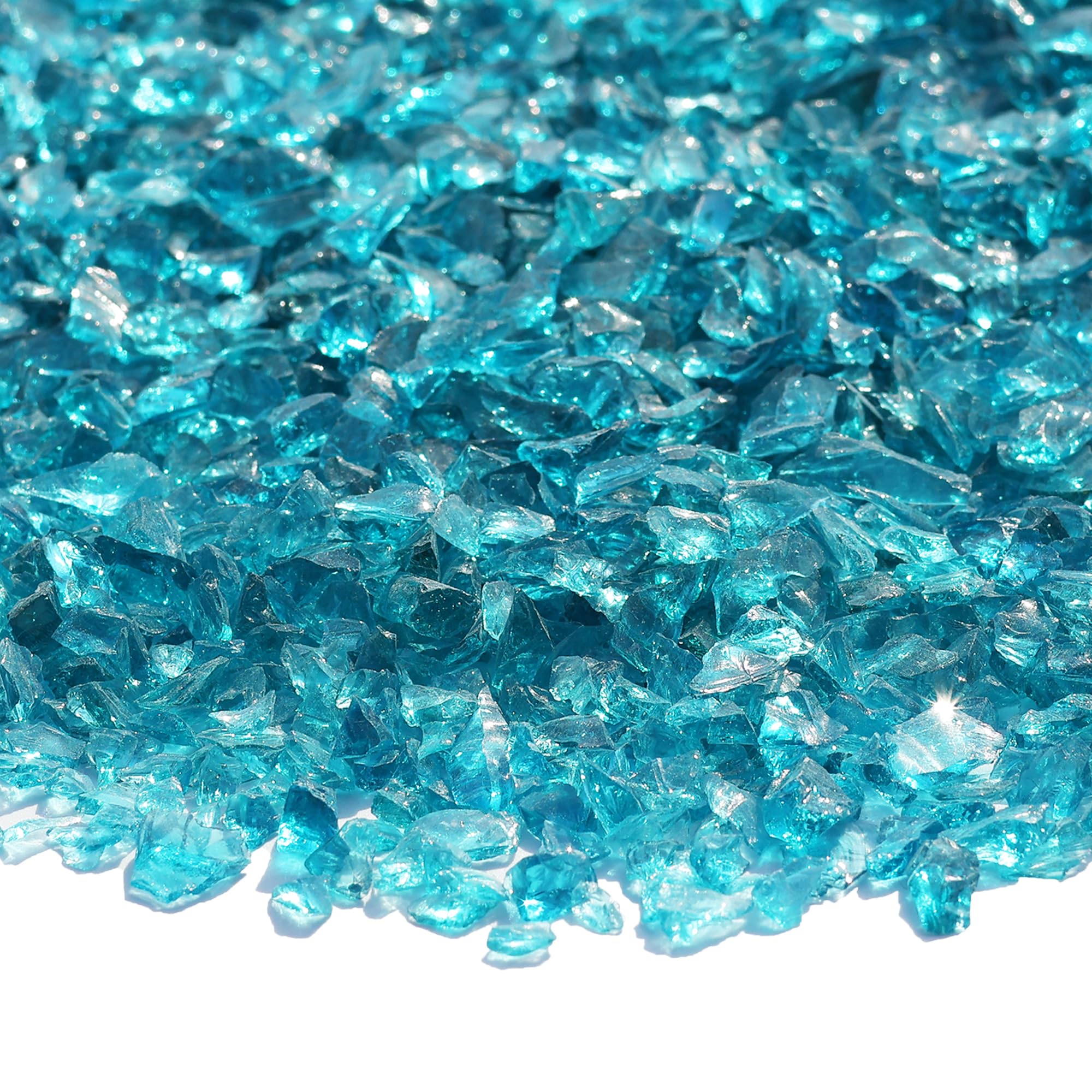 Crushed Glass for Resin Art, DIY Crafts, and Home Decor - 0.9LB Turquoise Broken Glass Pieces 3-6mm, for Vase Fillers, Tabletop Fire Pit, and Aquarium