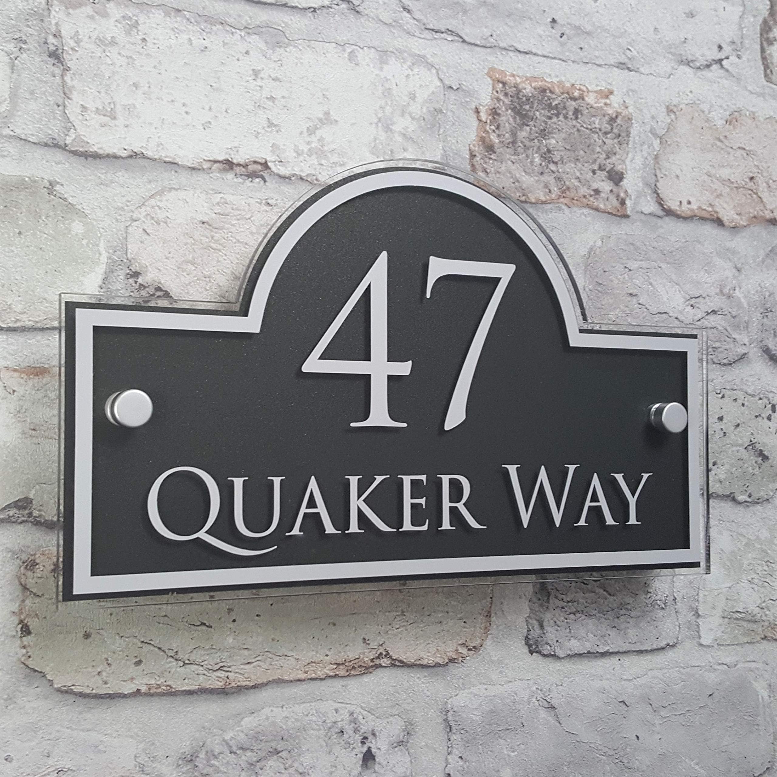 House Number Sign or Address Plaque Door Name Plate Anthracite Grey Personailsed Glass Effect