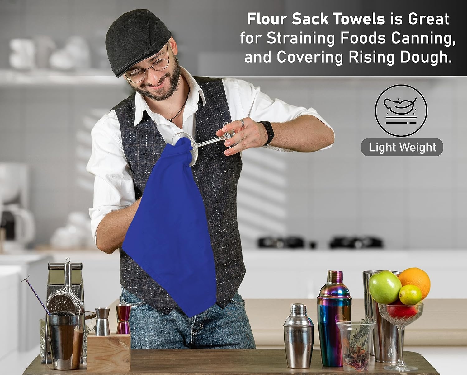 RUVANTI Flour Sack Towels 6 Pack 28x28 Inch, 100% Cotton Tea Towel, Reusable, Machine Washable, Absorbent BarTowels - Dish Cloth Perfect for Drying Dishes & Cleaning - Navy - Image 3