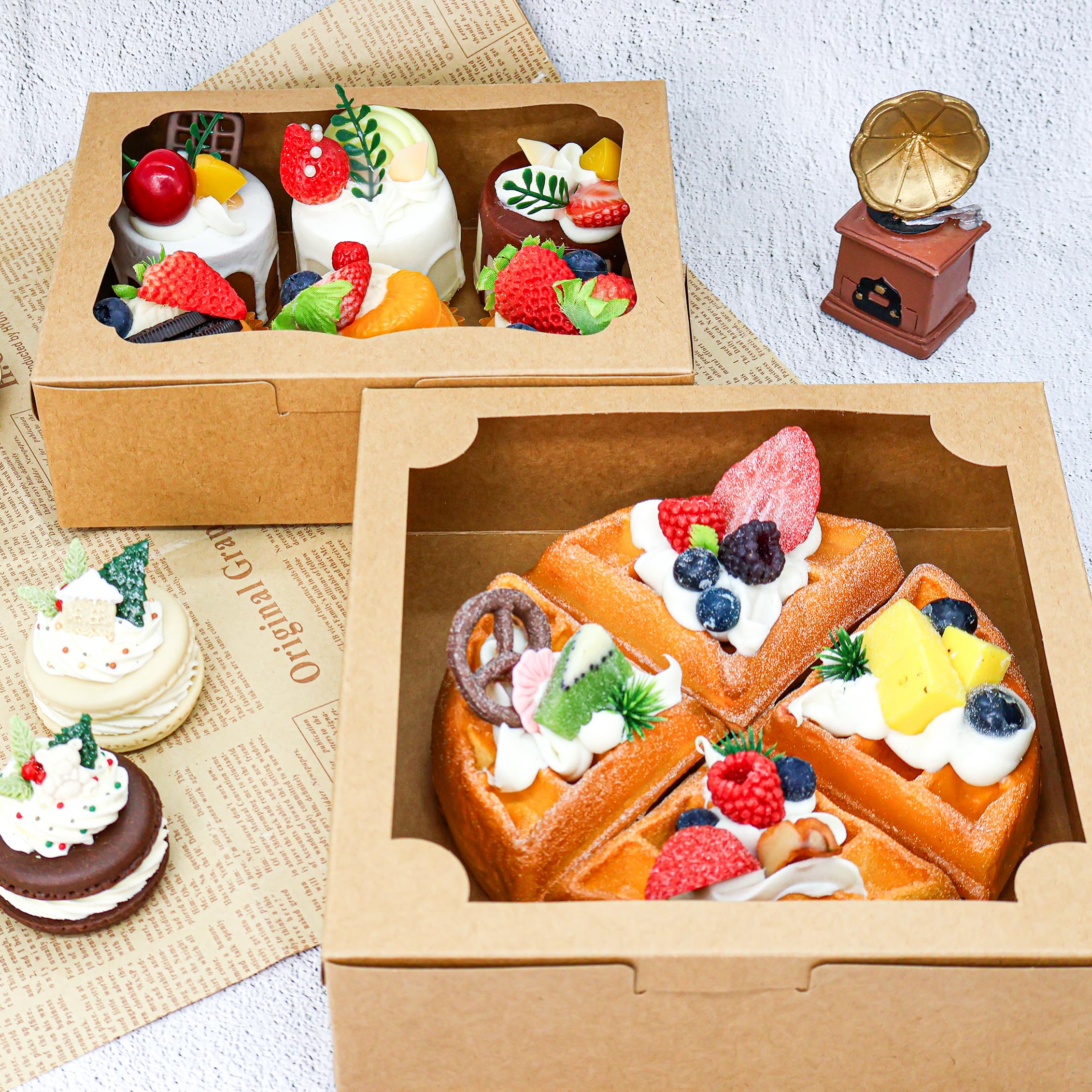 50 cajas de panadería de 8 x 8 x 2.5 pulgadas con ventana, cajas de postre