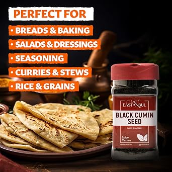 Eastanbul Nigella Sativa, Black Cumin Seed, Natural Blackseed, 6.4oz | Whole Black Cumin, Flavorful, Kalonji, Perfect for Cooking and Baking, No Salt, No Preservatives, No Additives