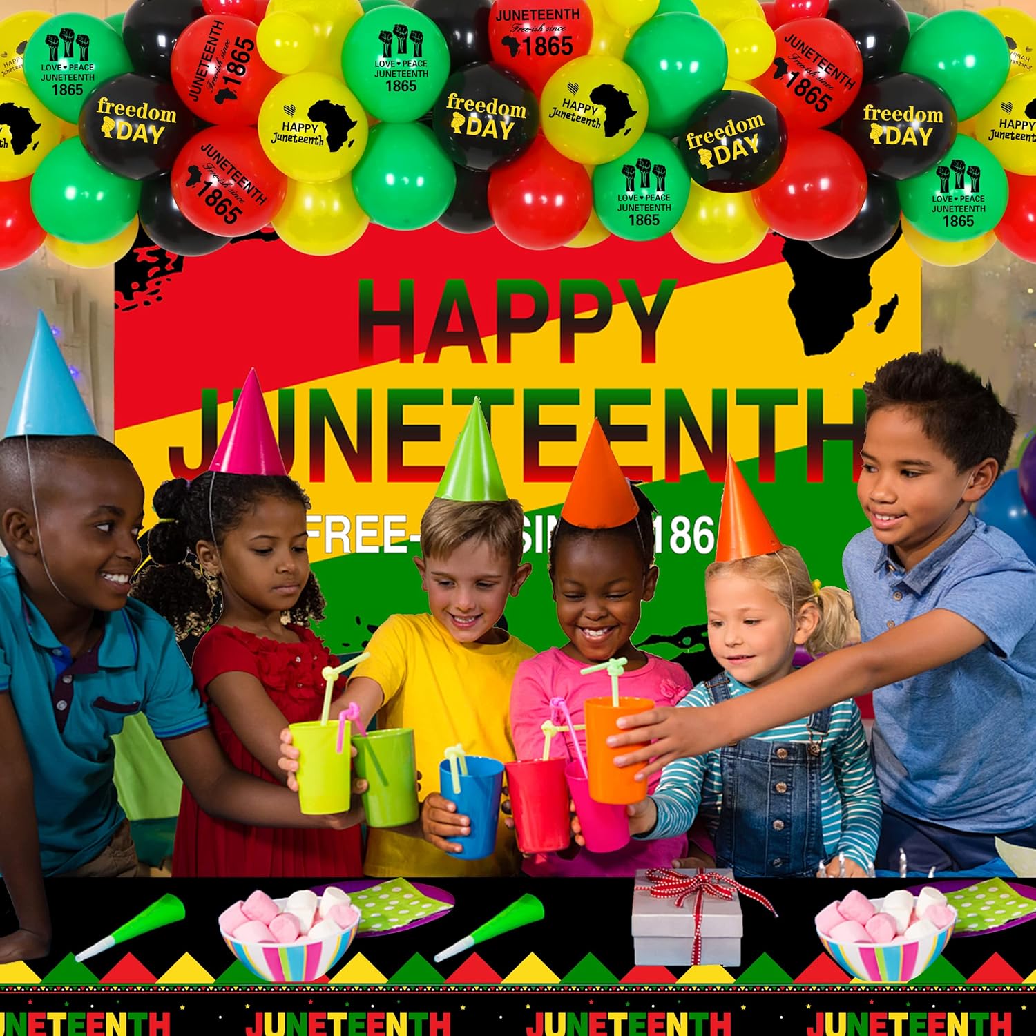 Juneteenth Balloon Garland Party Decorations - Juneteenth Balloon Garland Africa American Independence Decor June 19th 1865 Freedom Day Party Supplies with Happy Juneteenth Cloth for Table