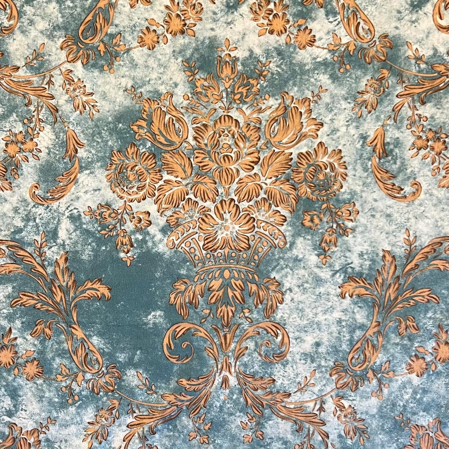 Damask Design Digitally Printed Velvet Finish Fabric for Upholstery Chairs Cushions Window Treatment Crafts Rennaisance Rococo Victorian Style 54" Width By the Yard (Turquoise Blue)