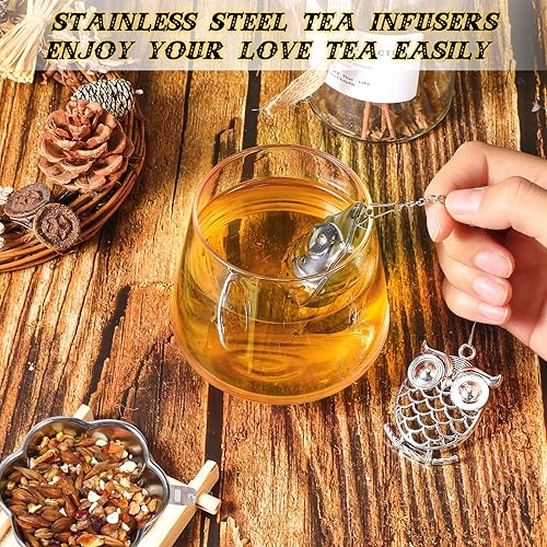 Miniatura 5 de Cunhill Juego de 4 infusores de té para té suelto de acero inoxidable, lindos coladores de té, filtros más empinados para té con colgantes de piedra