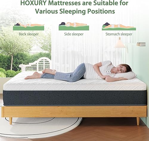 Miniatura 4 de HOXURY Colchón Queen de espuma viscoelástica de té verde de 8 pulgadas en una caja, colchón de firmeza media Queen para sueño fresco y alivio de