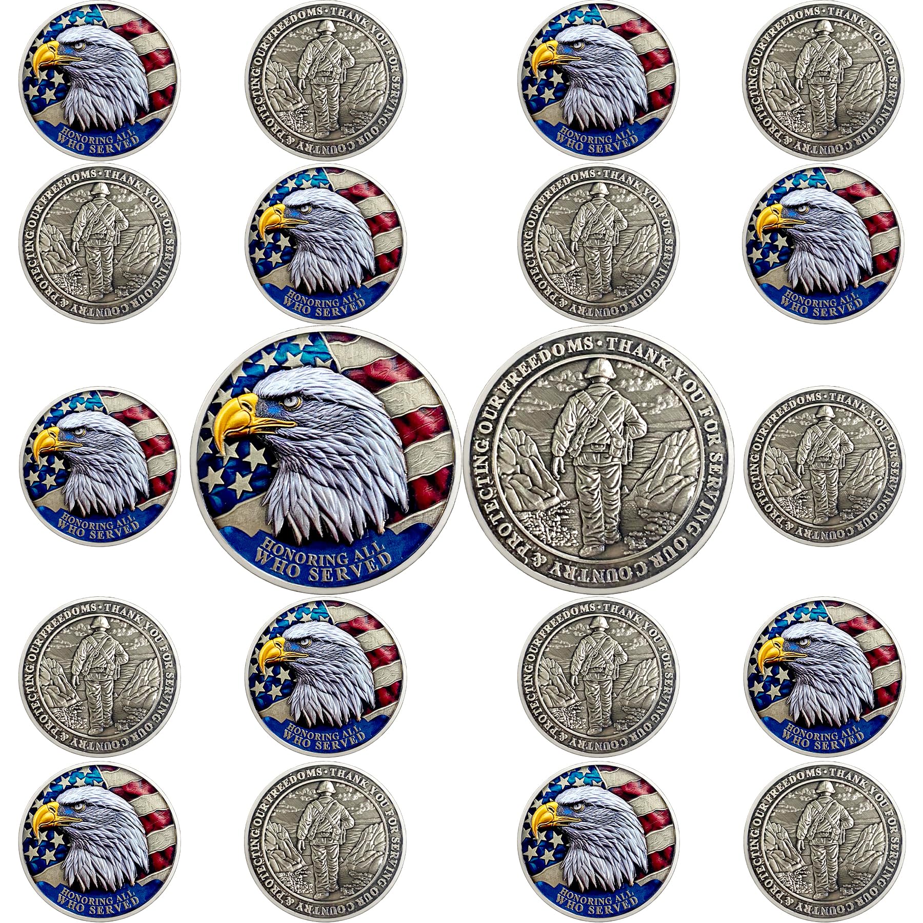 20 PCS Veteran Challenge Coins Bulk - Thank You for Your Service Coin, Military Appreciation Coin, Double-Sided Veterans Coin with Bald Eagle and
