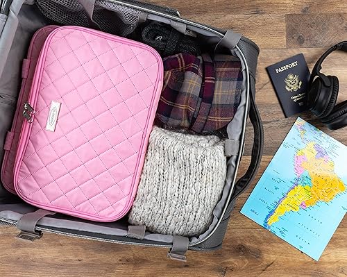 Miniatura 6 de Neceser grande de viaje, bolsa de maquillaje, organizador de gancho colgante para champú acondicionador, Rosado, Tela de algodón suave con