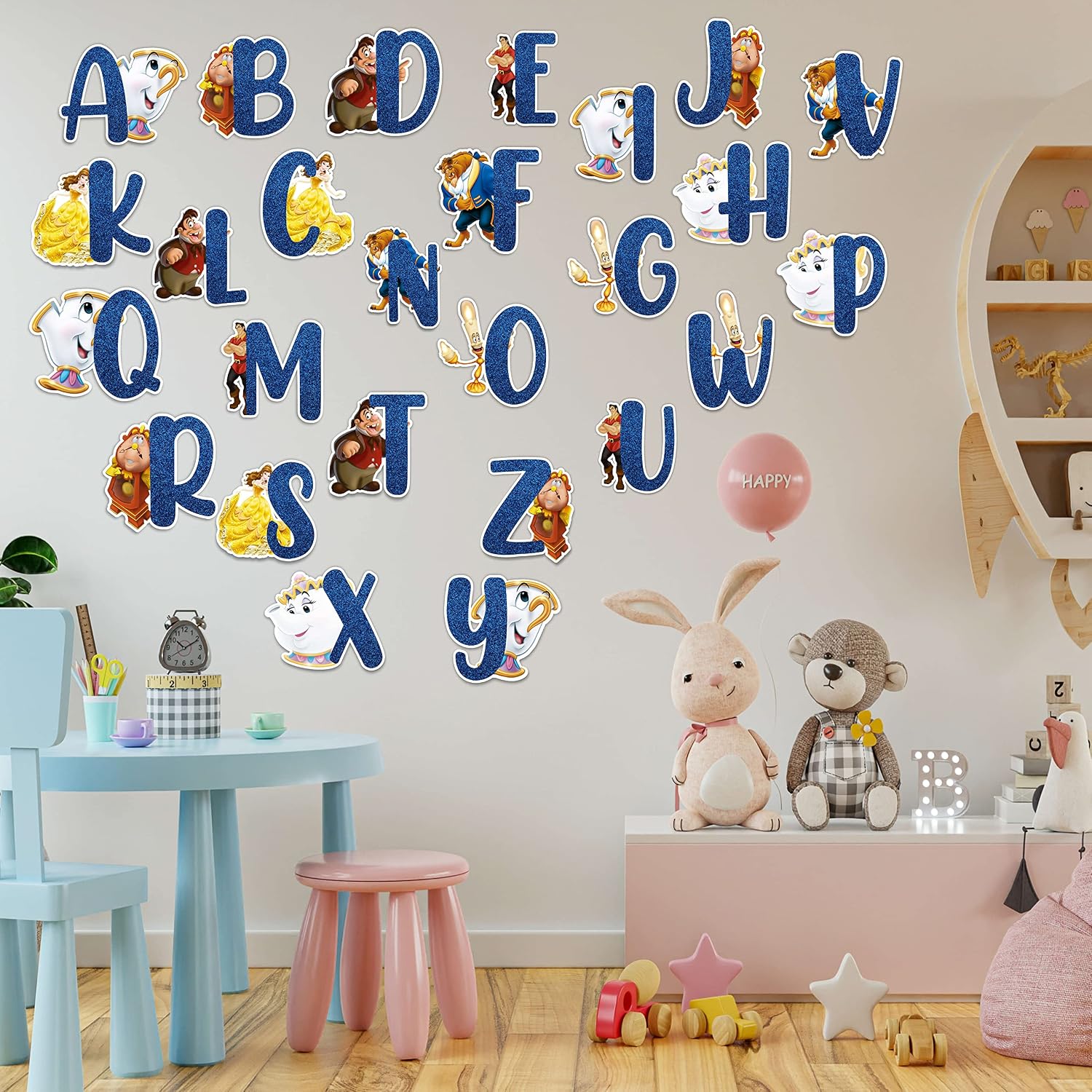 Bauty & The Beast A-Z Alphabet Wall Sticker – Storybook Fantasy Alphabet Wall Décor for Home Interior Styling, Educational Letter Display, Bedroom and Play Area Wall Decoration, Colorful Alphabet. image 5