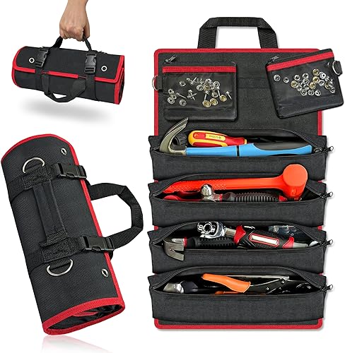 WETT Bolsa de herramientas enrollable, bolsa organizadora de herramientas resistente de 22 pulgadas con bolsillos desmontables, 6 bolsillos para