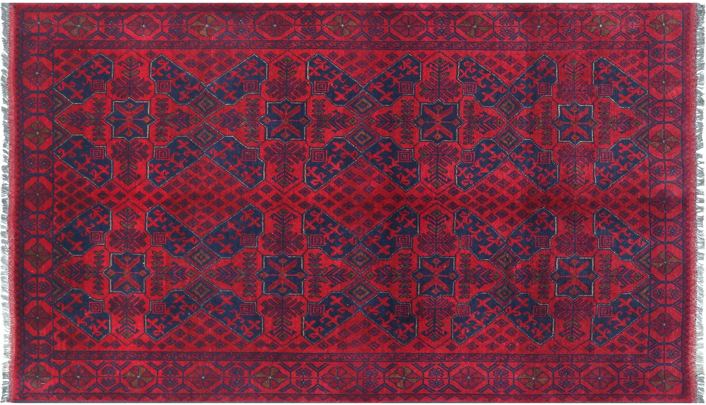 Tapis afghan Khal Mohammadi en laine géométrique marron tissé main