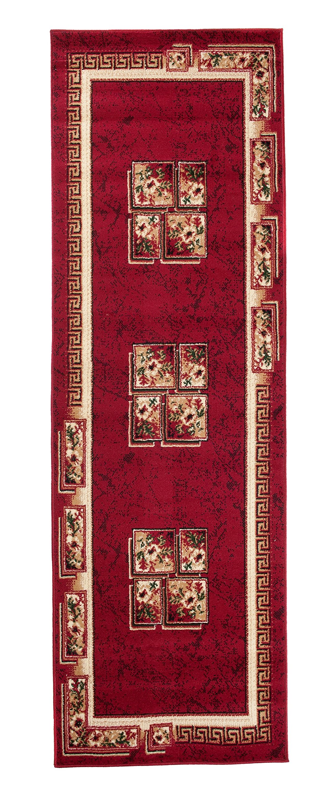 Carpeto Tappeto Corridoio Classico - Motivo Floreale - Pelo Corto - Collezione Verona - Rosso - 70 x 200 cm