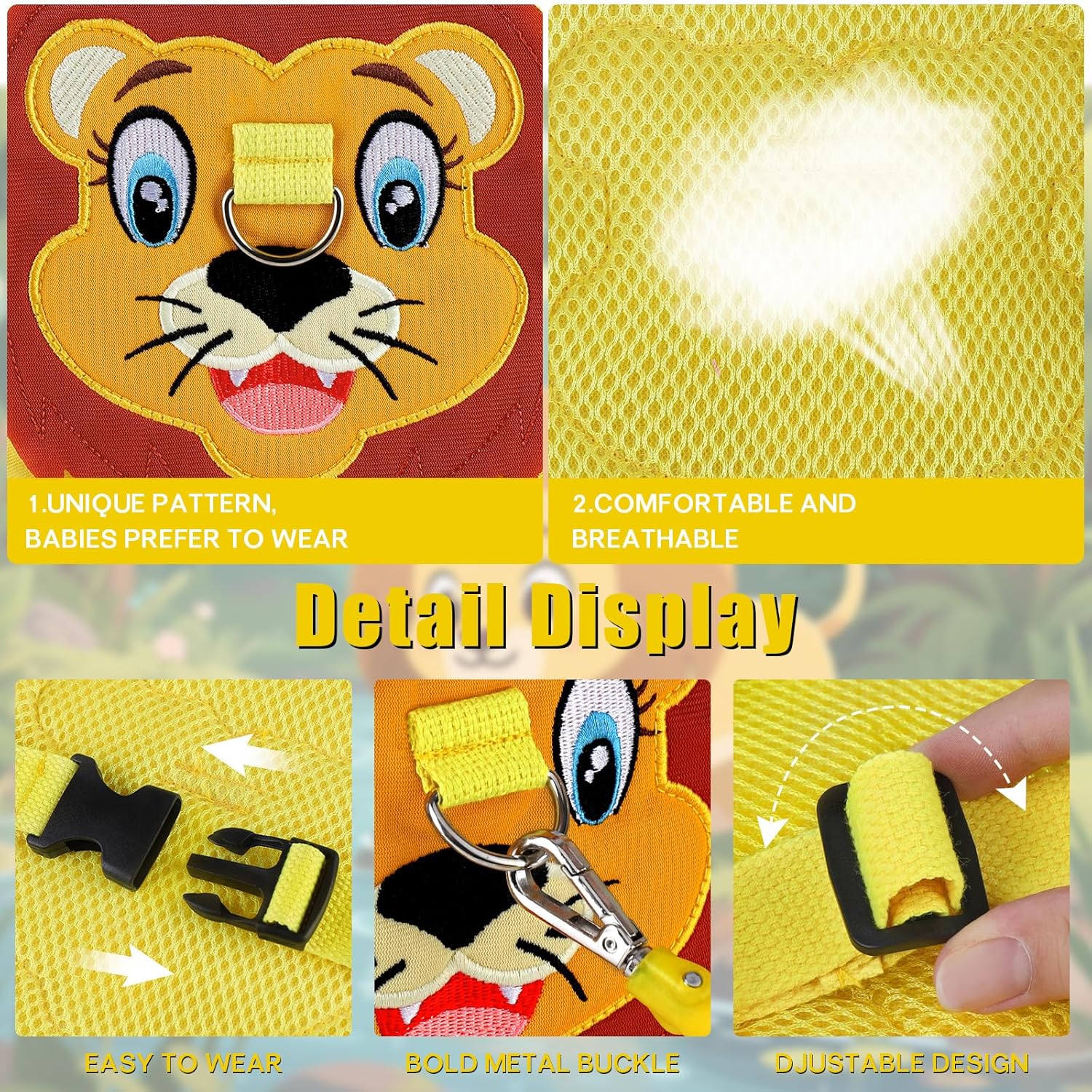 Toddlers Leash + Anti Lost Wrist Link Child Kids Safety Harness Kids Walking Wristband Assistant Strap Belt for Boys Pink Christmas Gift (Yellow) - Image 4