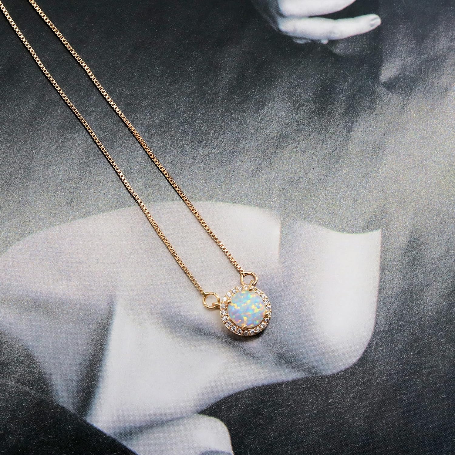 AILUOR White Opal Necklaces for Women, Rose Gold Plated Dainty 11mm Round Gemstone Pendant October Birthstone Pendant Necklace for Women Bridal Wedding Jewelry Birthday Gift for Wife Mom Her - Image 2