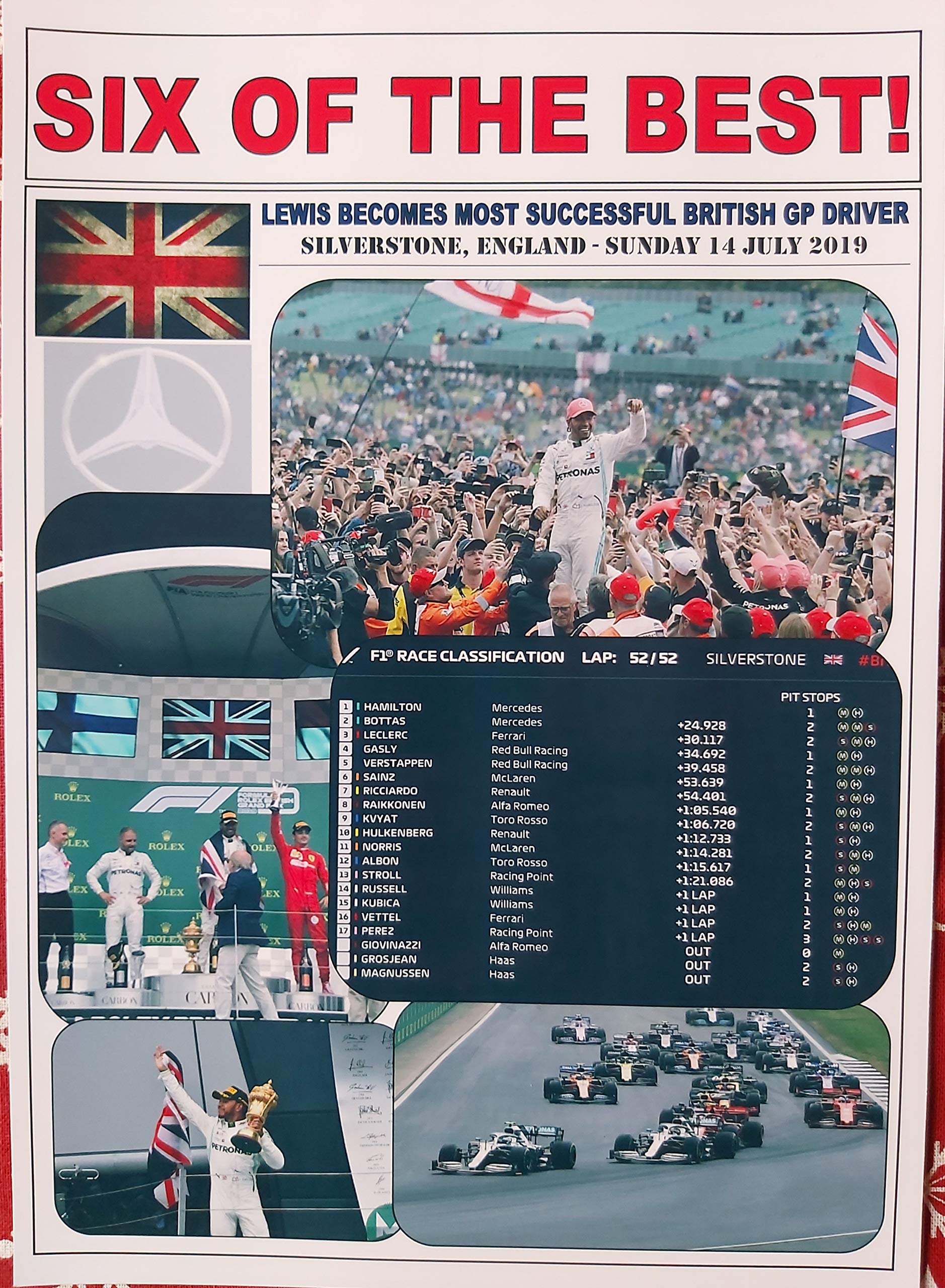 Sports Prints Uk Lewis Hamilton 2019 F1 British Grand Prix Winner - Silverstone - Souvenir Print