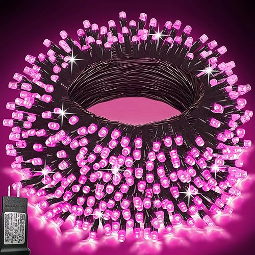 Pooqla Guirnalda de luces rosadas, 200 luces LED de 66 pies, decoración del día de San Valentín, 8 modos de luz rosa de hadas enchufables