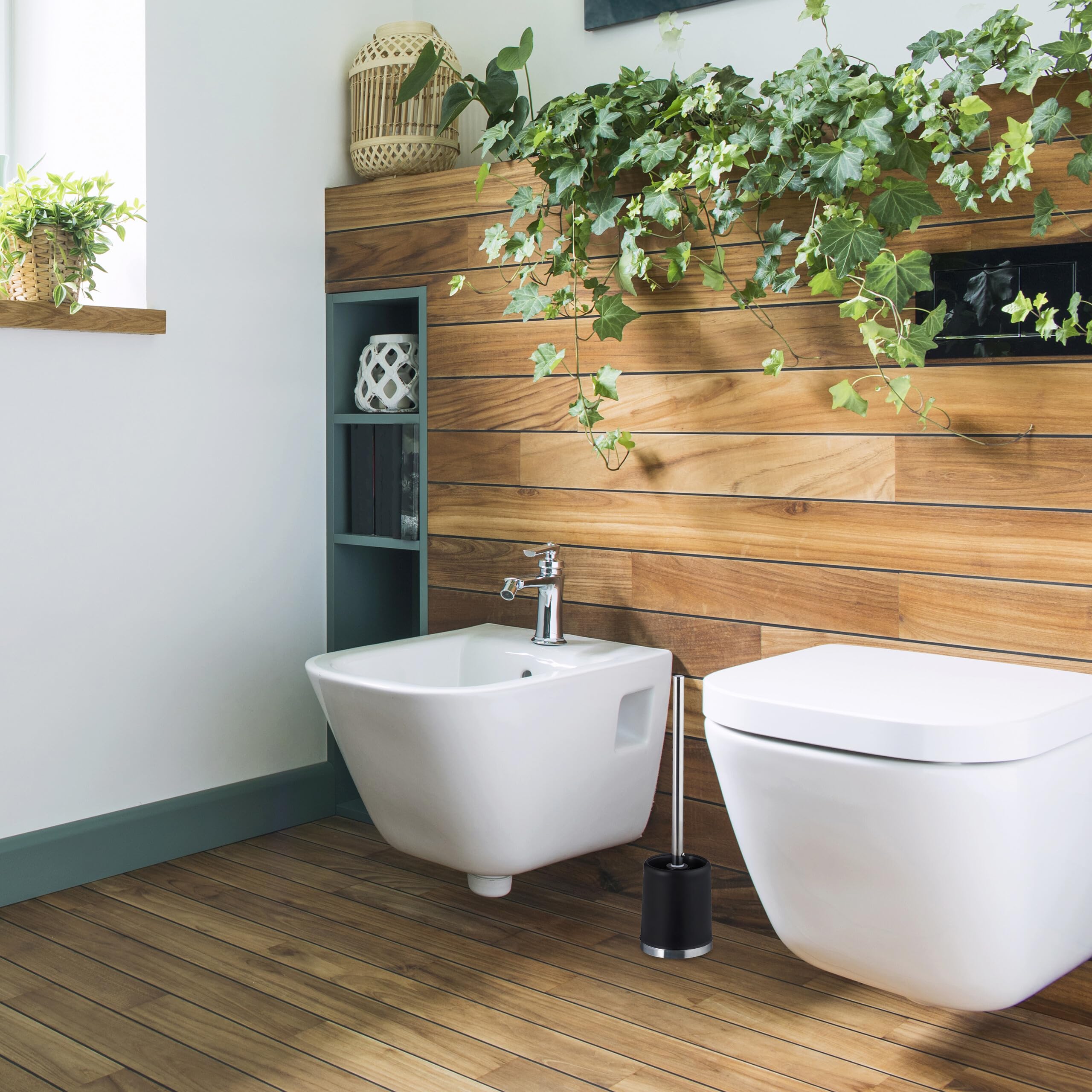 Relaxdays Scopino da WC, Set da 3 Scopettini con Testina di Ricambio Ø 7cm, Portascopino Water, Toilet Brush, Nero