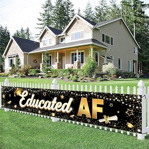 KatchOn, Letrero educativo AF para patio, extragrande, 120 x 20 pulgadas, pancarta de graduación, decoraciones de graduación negras y doradas 2024